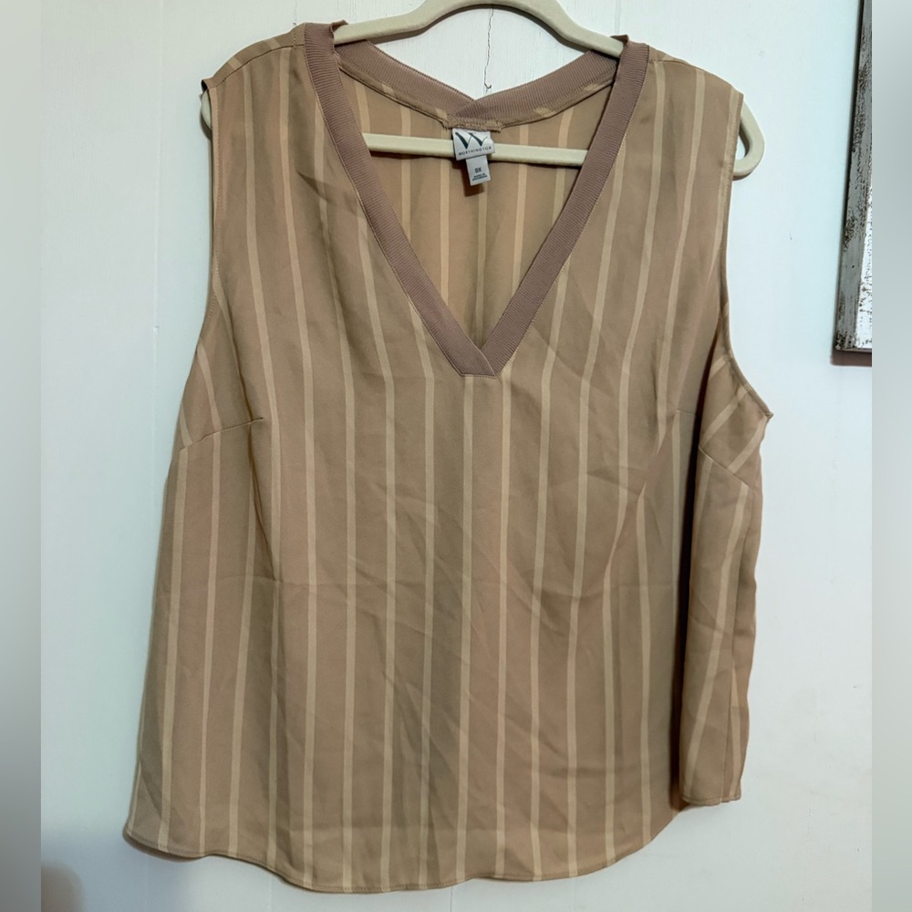 Worthington Beige Striped V-Neck Blouse